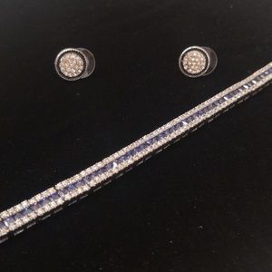 Sparkly Bracelet with Blue stones and cz border. Matchy earrings included